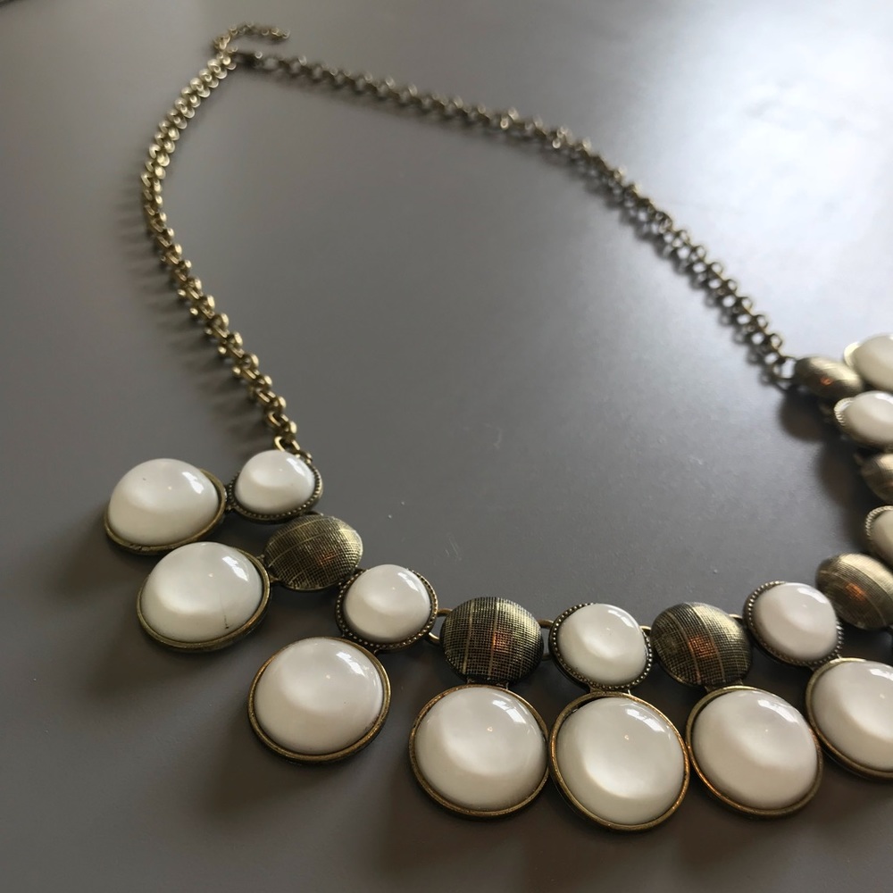 Brushed Bronze & Iridescent White Necklace
